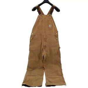 Carhartt USA R01 BRN Duck Bib Overalls Double Knee Unlined 38 x32 Distressed